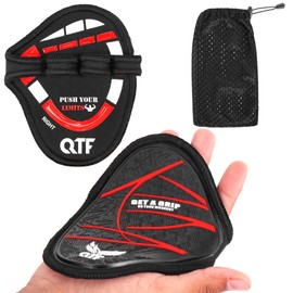 QTF Gym Grips Pads - Rubber Gloves Gym Palm Protector Weight Lifting Grips Replacement of Workout Gloves Men and Women - Lifting Pads for Weightlifting, Calisthenics & Pull Ups (Red)