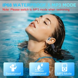 Swimming Headphone Open-Ear Bone Conduction-IP68 Waterproof Swim Earbuds with Bluetooth 5.4 Sport Headset with Safelight, 32G MP3 Memory Underwater Headphones, Running, Cycling