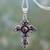 NOVICA Artisan Handmade Amethyst Pendant Necklace Sterling Silver with Cross