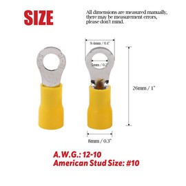 Hilitchi 100Pcs 12-10AWG Insulated Terminals Ring Electrical Wire Crimp Connectors (Yellow, M5) (Yellow - M5)