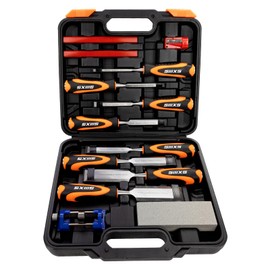 SIIIXS 13pcs Professional Wood Chisel Set, 8pcs Woodworking Chisel Set with 1pcs Honing Guide, 1pcs Sharpening Stone and 2pcs Carpenter Pencils