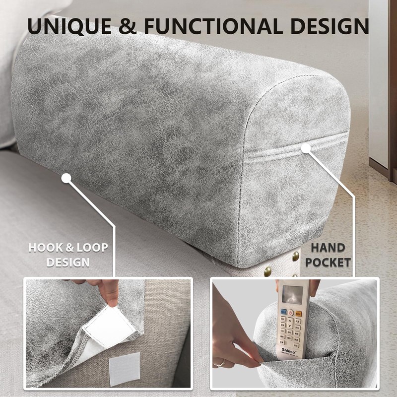 PU Leather Armrest Covers for Sofa Couch Arm Slipcover Set