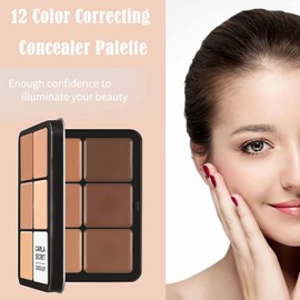 Professional Color Correcting Concealer Cream,12 Color Concealer Foundation Palette,Long-Wearing Full Coverage Makeup and Corrector for Under Eye Dark Circles,Acne & Blemishes,Reduces Redness