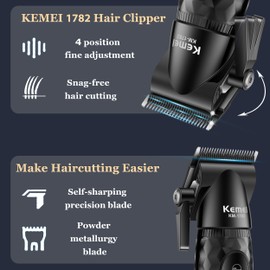 KEMEI 1782 Professional Hair Clippers for Men, Cordless Barber Clippers with LED Display, 9000 RPM Hair Trimmers, 2600 mAh Hair Clipper for Barbers Haircut Kit, Red
