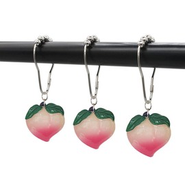 Peach Shower Curtain Hooks Rings for Peach Bathroom Decor, 12 Pcs Rust Proof Stainless Steel Shower Hook for Pink Peach Theme Bathroom Bathtub Shower Rod Decoration, Room Home Curtain Hanger
