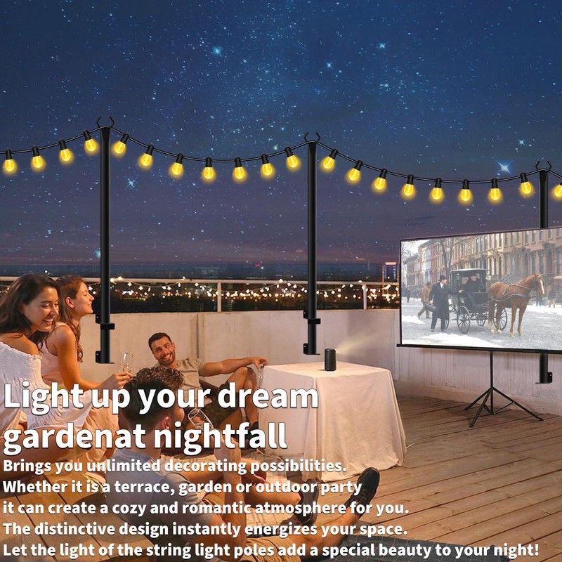 6 Pack String Light Poles,5 Ft Metal Poles with Fence