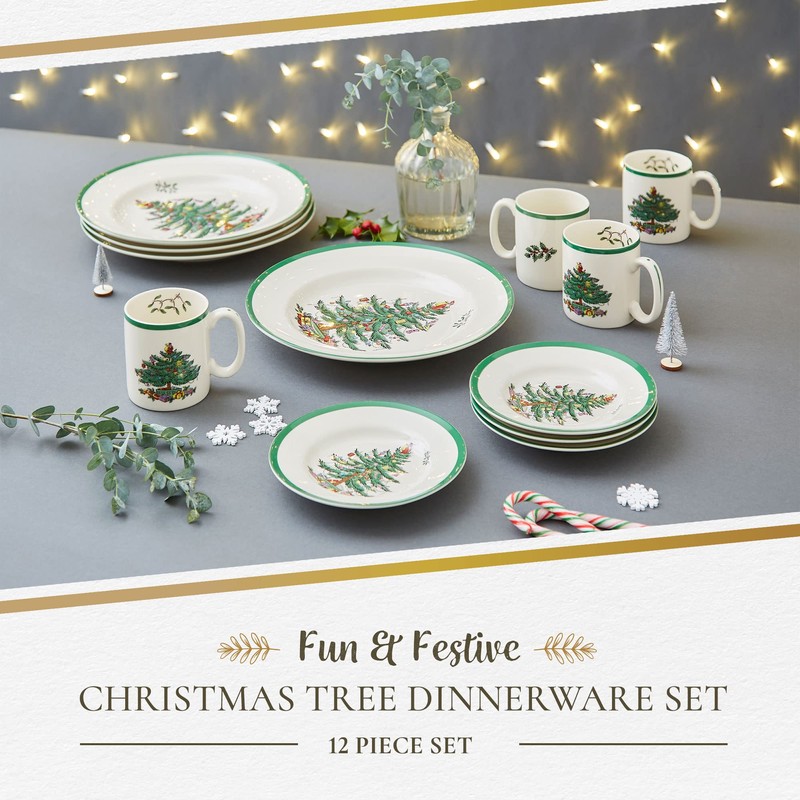 Spode Christmas Tree 12-Piece Dinnerware Set, Service for 4