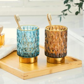 LEICURACE Makeup Brush Holder Organizer,Toothbrush Holders,Desk Pen Pencil Holder,Multifunctional Vintage Glass Brush Cup（A39-5-US）