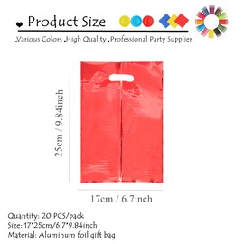20 PCS Solid Color Red Foil Gift Bag,Red Party Gift Bag with Handle,Foil Party Bags fillers Gift Bags for Kids Birthday Party,Shimmer Gift Bag Reusable Small Gift Wrapping Bag for Presents