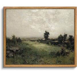 KBKBART Vintage Landscape Wall Art Framed, Retro Muted Green Nature Wilderness Illustrations Bathroom Canvas Painting, Rustic Farmhouse Wall Decor Pictures for Bedroom,Vintage Wall Decor(12"x16")