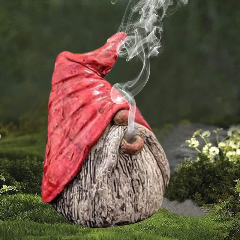 Miniature Gnome Backflow Incense Burner Funny Garden Gnomes Statue Smoke