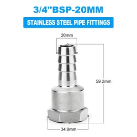 ERGAOBOY 2 Pcs Hose Fitting, 20 MM Barb to 3/4" BSP Female Hose Barb, 304 Stainless Steel Compression Fitting for Water, Industrial