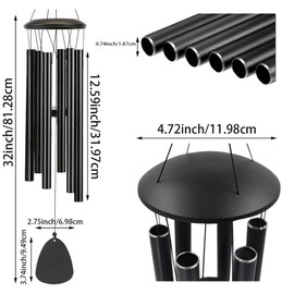 32 Inch Large Aluminium Wind Chimes Chimes Memorial Angel Chimes Gifts with 6 Heavy Tubes for Outside Deep Tone Wind Chimes for Patio Backyard Garden and Outdoor Decor Memorial (Black)