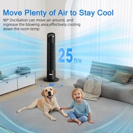Urbansync Smart Tower Fan for Bedroom, 25ft/s Standing Fan that Blows Cold Air for Home, 90° Oscillation, 15H Timer, 3 Speeds and Modes,Quiet Standing Fans, Bladeless Fan Powerful for Home Office