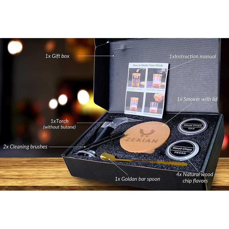 ZEKIAN Cocktail Smoker Kit with Torch & 4 Unique Flavor