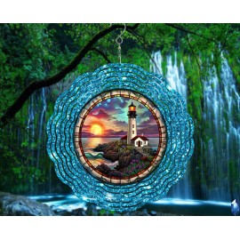 Unbranded Stained Glass Lighthouse 10inch Wind Spinner Birthday Christmas Gift Glitter