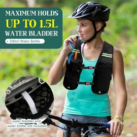 Running Hydration Vest Backpack Lightweight Running Vest Women mens Compatible with 1.5L Water Bladder Reflective Hydration Backpack for Cycling Hiking Marathon (Black, One Size)