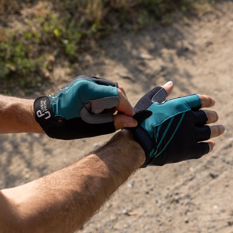 Urban Prime Short Gel Padded Gloves Teal Green Cycling Gloves