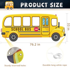 YQUQWN School Bus Photo Prop, Large 76.2X 33 Inch Back to School Backdrop Party Sign Decoration, Selfie Frame Yellow Bus Background Banner for Students First Day Birthday Photo Booth Party Supplies