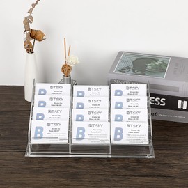 BTSKY Clear Acrylic Business Card Holder for Desk, 4 Tier 12 Pockets Business Card Stand Organizer Premium Thickened Acrylic Business Card Display Holder Name Cards Holders Fits 2.2 x 3.7 Inch