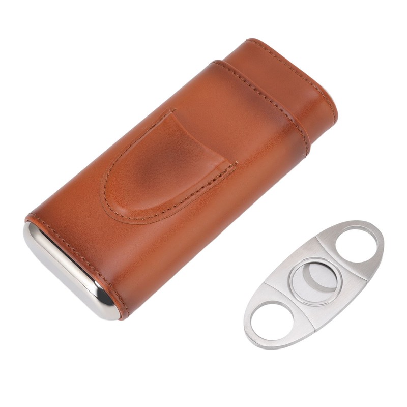 3 Finger Cigar Case Iron Cover Portable Soft Glossy Leather