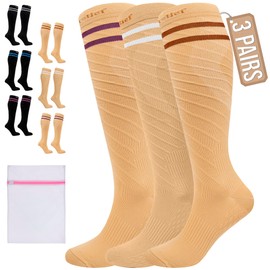 360 RELIEF 360 RELIEF 3 Pairs Compression Socks for Women Men, 15-20 mmHg Supports Blood Circulation, Travel Flight Socks, Varicose Veins, Pregnancy Stockings + Laundry Bag