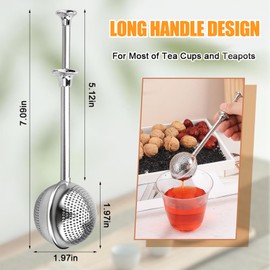 GmwyCzV Pack of 2 Tea Strainer for Loose Tea, 304 Stainless Steel Tea Strainer, Teaballs with Telescopic Handle, Spices Flour Sieve Matcha Fine Strainer, Multifunctional for Tea Cooking, Baking and
