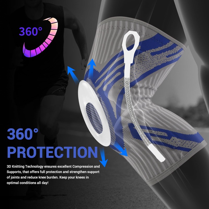 Kniebandage für Männer/Frauen, rutschfeste Kniebandage, Kompressionsbandage mit Patella-Gel-Pads und Seitenstabilisatoren