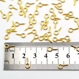 400 Pack Small Screw Eye Pins | 10 x 5mm Mini Screw Eye Pin Peg for DIY Jewelry Making | Charm Bead Pieces | Wood Arts Crafts Projects | Self Tapping Hooks Ring (10mm, Gold)