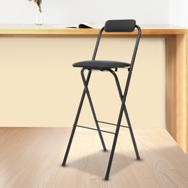 LUNUMAOS 29" Tall Chair,Cushioned Padded Folding Bar Stool,Bar Stool,Portable Folding Stool, Load Capacity 275lbs, for Kitchen Living Room Garden Camping Fishing, Black