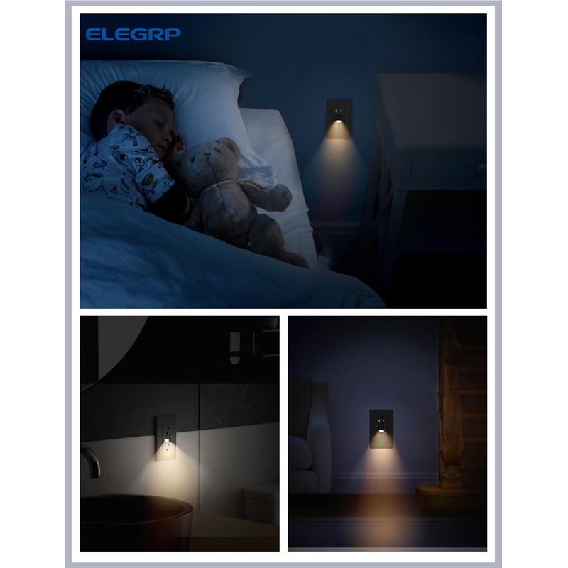 ELEGRP GFCI Outlet w/Nightlight, 20 Amp Self-Test GFI Electrical Outlet