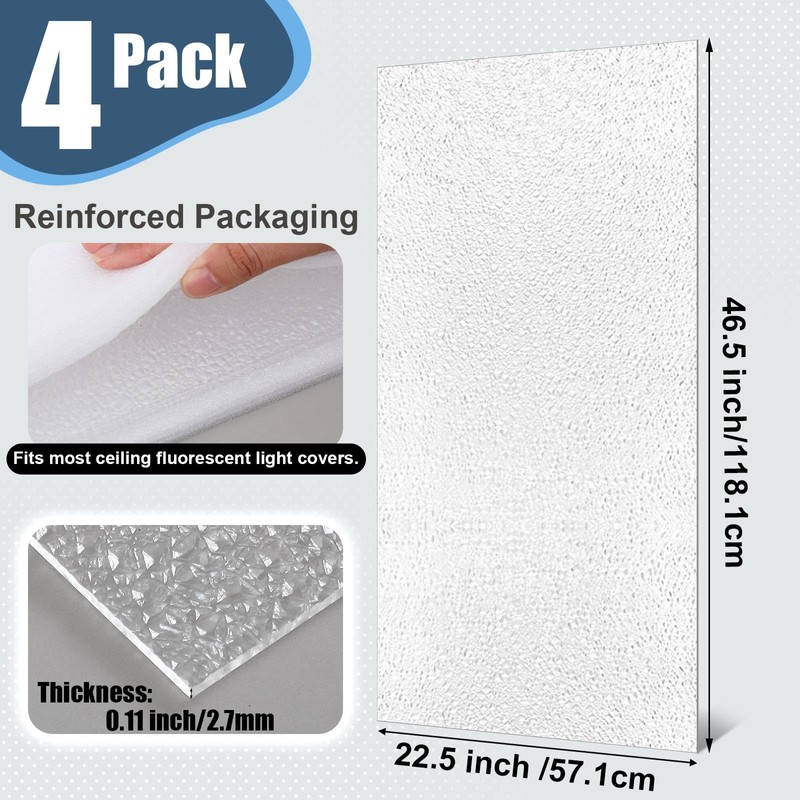 Pushglossy 4 Pack 22.5" x 46.5"x0.11" Fluorescent Light Cover Clear