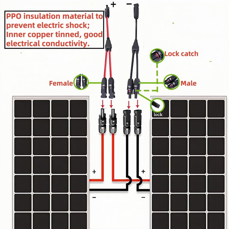 Losato 3 Pair Solar connectors Y-Tee 1-to-2 Waterproof Parallel Adapter,