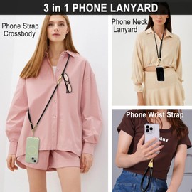 DAOSUN Phone Lanyard CellPhone Strap Crossbody, 3 in 1 Detachable Anti Theft Phone Cross Body Strap for Women Men, Black-8mm Paracord, 84cm