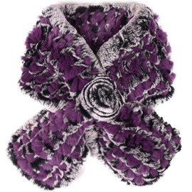 Valpeak Real Fur Scarves Women Winter Fur Neck Warmer Scarf Cold Weather Rabbit Knitted Fuzzy Fluffy (grayish purple)