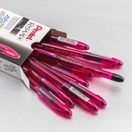 Pentel RSVP Razzle-Dazzle Ballpoint Pen, (1.0mm) Medium Line, Pink Barrel, Black Ink, Box of 12 (BK91RDP-A)