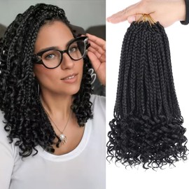 Mscat 10 Inch Goddess Box Braids Crochet Hair with Curly Ends 8 Packs Pre-looped 3X Synthetic Boho Box Braiding Hair for Women (15Strands/pack 1B#)