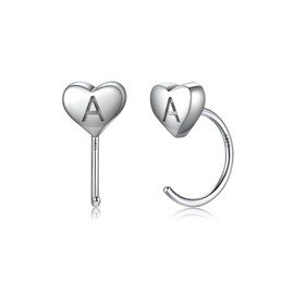 Heart Half Hoop Earrings Sterling Silver Open Huggie Hoops Small Initial Earrings for Women,Letter A