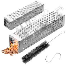 SHIKORI Smoke Tube for Pellet Smoker, 10 inch Smoker Tube for Pellet Grill - Hot or Cold Smoker Accessories for Grilling, Premium Stainless Steel Portable Barbecue Smoking Tube-2Pcs