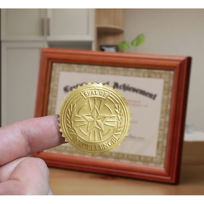 Embossed Gold Foil Certificate Seals, Seal of Excellence, 1.75", 100