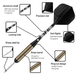 sanfeng Professional 3 Pack 27 Grams Steel Tip Darts Set With Brass Barrel, Black Aluminum Shafts 9pcs Standard Flights + 50pcs Rubber O-Rings + 12pcs Spring Rings + 1pcs Dart Sharpener Tool