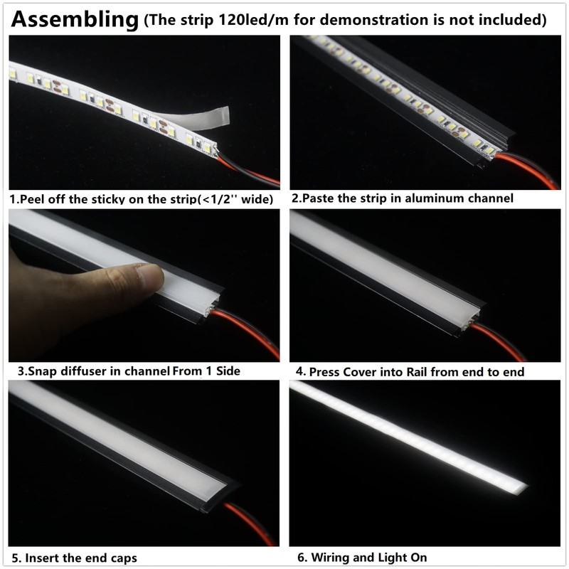 THMOOTHER Recessed LED Strip Black Channel Diffuser 10-Pack 6.56FT,23.5X7MM Tape
