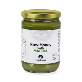 Mellona 100% Raw Honey Unfiltered with Matcha - Natural Honey Raw Unprocessed, Unheated & Unfiltered, No Artificial Additives, Pure Superfood 700 Gram