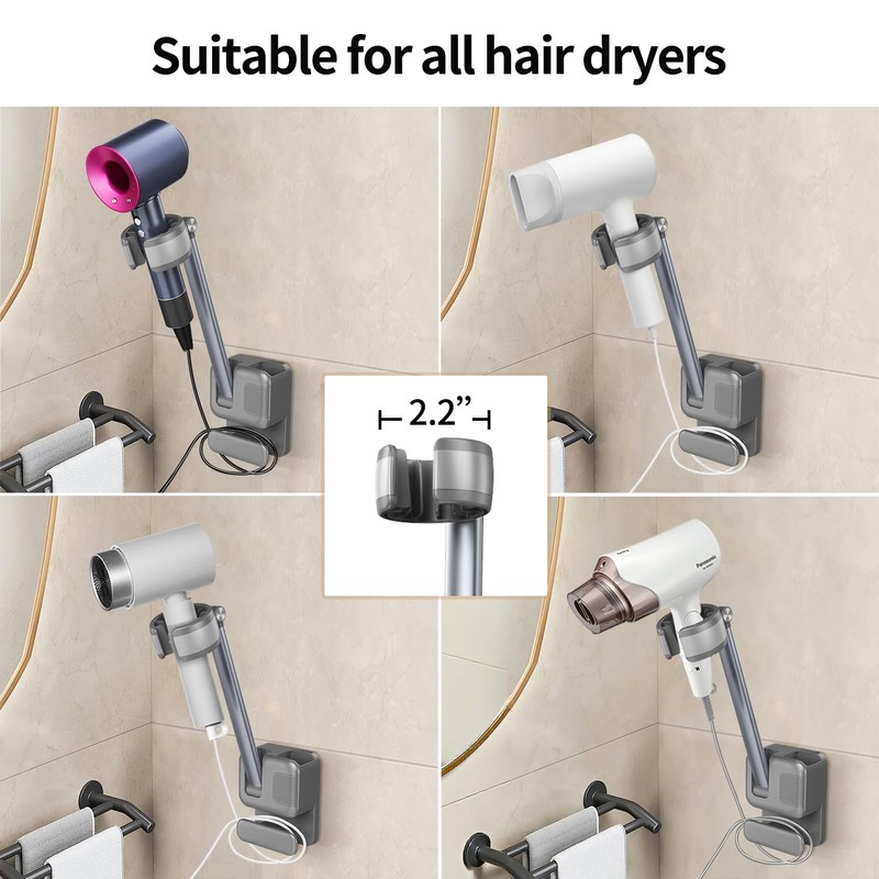 Hands Free Hair Dryer Holder Wall Mount, Adjustable Bathroom Blower