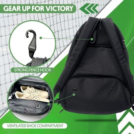 Premium Large Pickleball Bag with Shoe Compartment, Pickleball Bags for Women with Hook, Pickle Ball Bags Men with Straps – Safety Pocket Pickleball Backpack for Paddles & Pickleball Accessories