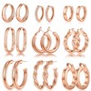 Rose Gold Hoop Earrings for Women Multipack, Small Chunky Thick