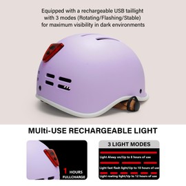 Ckorison Adult Bike Helmet for Men and Women with USB Rear Light, urban Commuter Cycling Helmets Suitable for Scooter and Skateboard Helmet Adjustable Size 56-61cm
