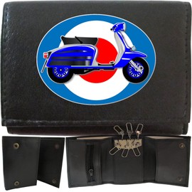 Klassek Scooter Moped Mods 60s Mod on Brand Men Leather Wallet Keyring Key Rack with Zip Pocket and Metal Gift Box
