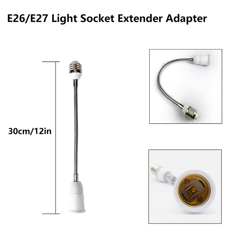 E26/E27 Light Socket Extender Adapter,30cm/12 inch Light Bulb Extension,E26 to