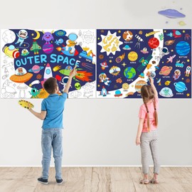 2Pack Outer Space Giant Coloring Poster, Solar System Large Coloring Poster for Kids, Big Jumbo Coloring Table Cloth Space Themed Craft for Classroom Home Decoration Kids Birthday Gifts Party Favors